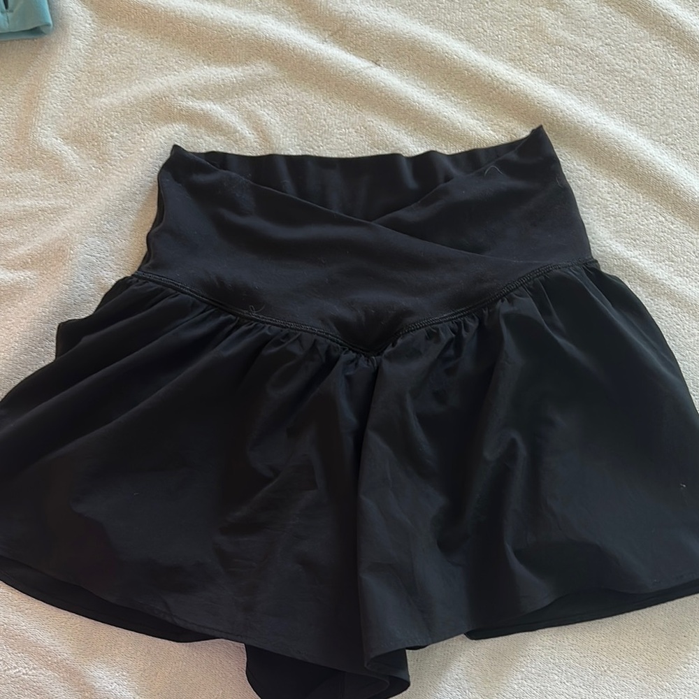 Black Skort with Ruffled Hem